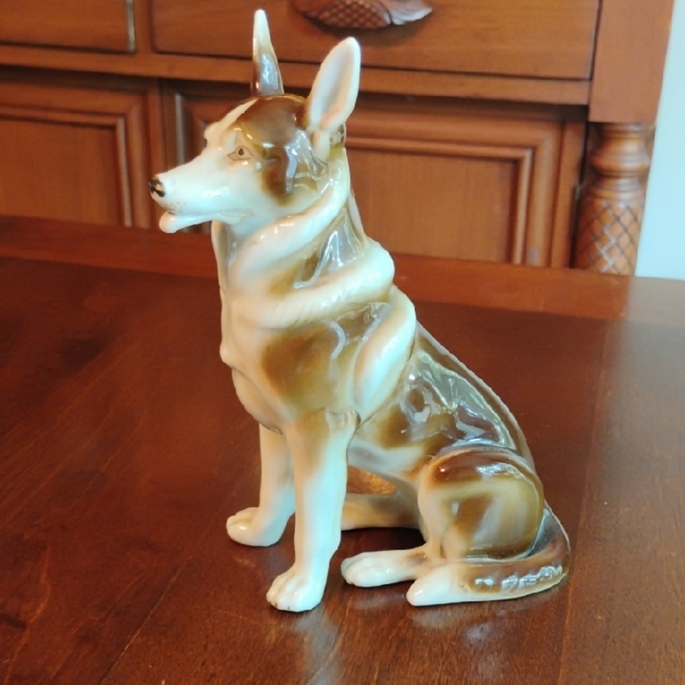 Antique Germany, German Shepherd Brown & White Dog Figurine 6995